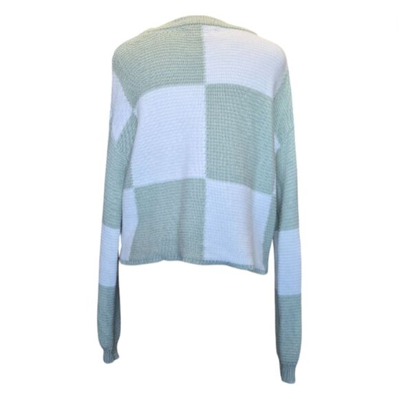 Moon & Madison Green White Knit Cropped Sweater XS - Picture 2 of 12